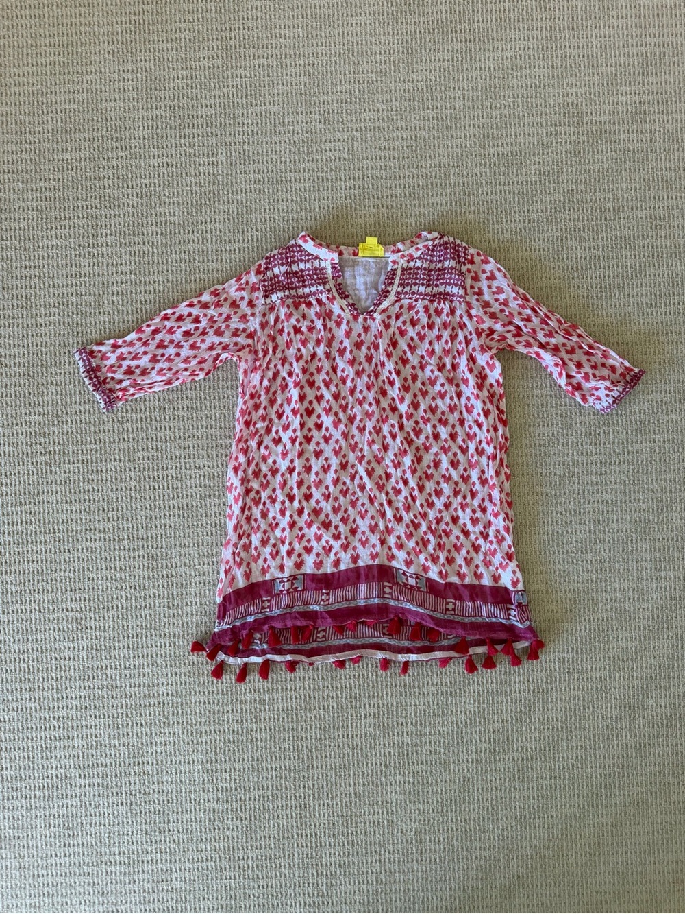 EUC Girls' Roller Rabbit Red Patterned Tassel Tunic Top or Cover-up. Size 6
